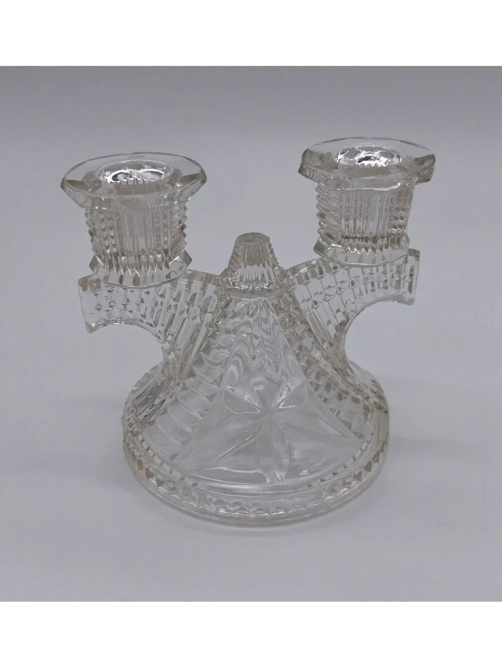 Vintage Federal Glass Double Light Candlestick - Wigwam Clear